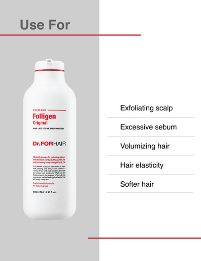 Dr.FORHAIR Set of (1) Folligen Original Shampoo 500 ml + (1) Folligen Treatment + (1) Sea Salt Scaler
