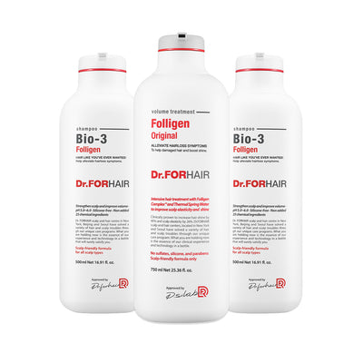 Dr.FORHAIR Set of (2) Folligen Bio-3 Shampoo 500ml + (1) Folligen Treatment 750ml