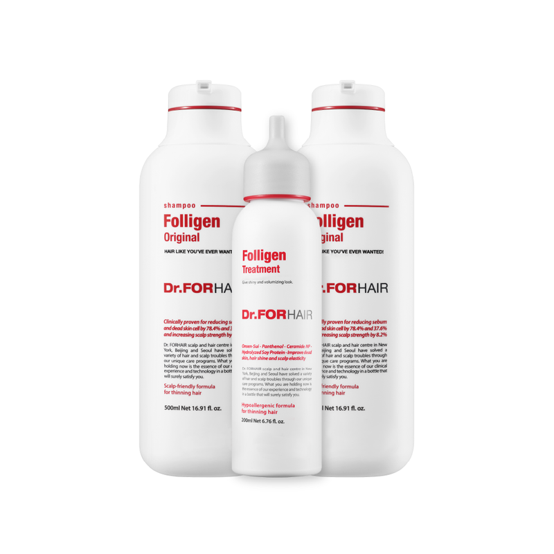 Dr.FORHAIR Set of (2) Folligen Original Shampoo 500 ml + (1) Folligen Treatment