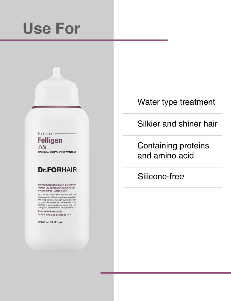 Dr.FORHAIR Set of (2) Folligen Silk Shampoo 500 ml + (1) Folligen Silk Treatment