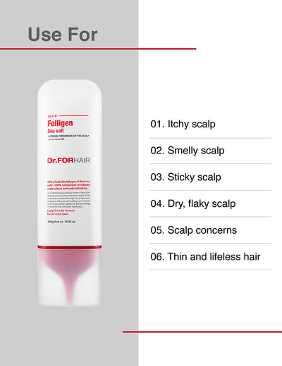 Dr.FORHAIR Set of (1) Folligen Original Shampoo 500 ml + (1) Folligen Treatment + (1) Sea Salt Scaler